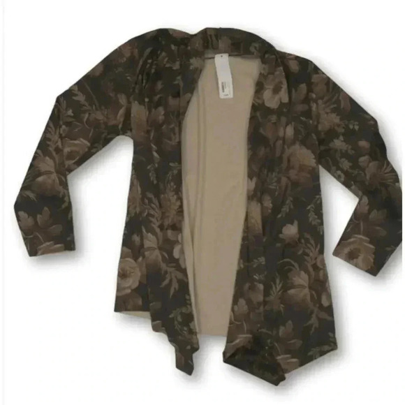 NWT Soft Surroundings Brown Floral Shape Drape Faux Suede Jacket - L - Picture 1 of 7